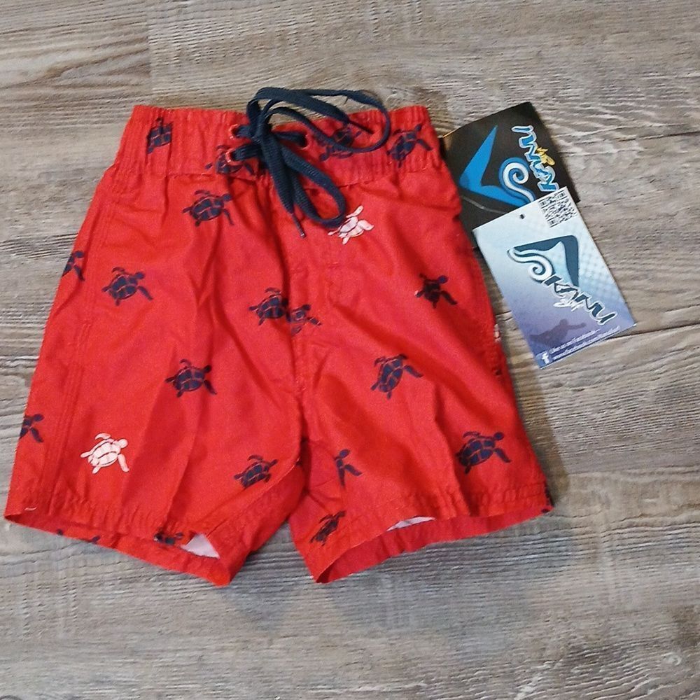 Kanu surf boys red swim trunks with turtles Sz 2T NWT